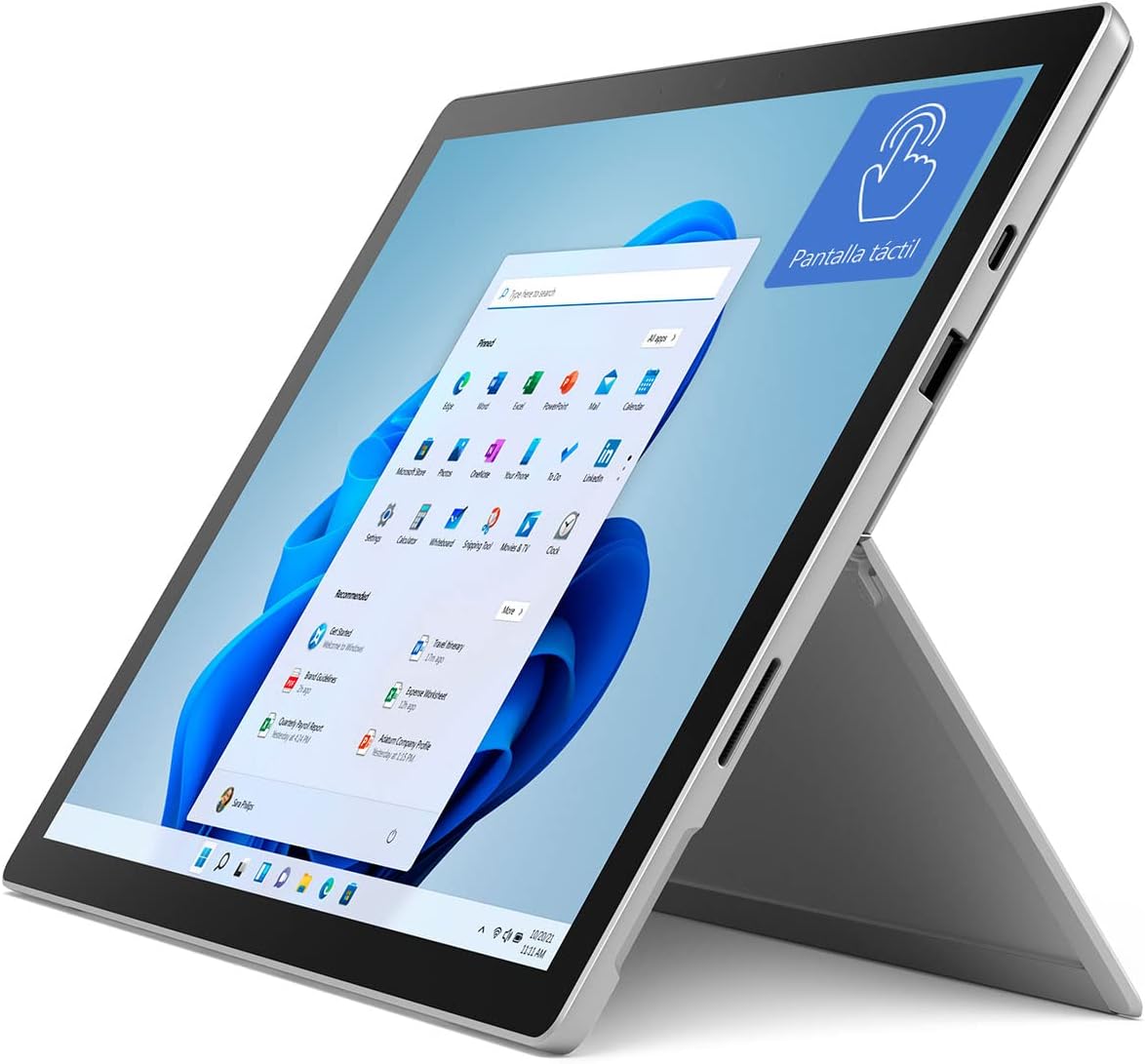 Microsoft Surface Pro 7+ 128GB i5-1135G7 8GB RAM (12.3-inch Touchscreen, Wi-Fi, Quad-Core i5, Windows 11 Home) Platinum, TFN-00001
