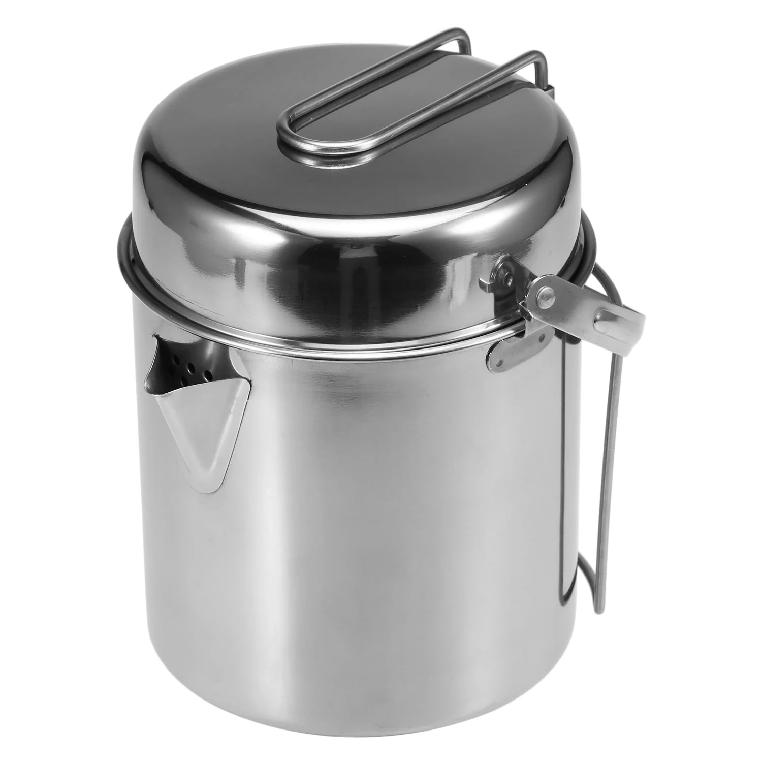 Stainless Steel Cooking Kettle Portable Camping Pot with Foldable Handle J22915
