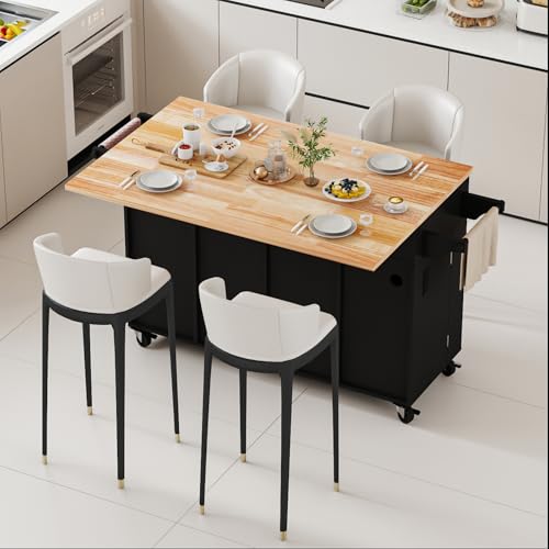 Movable Kitchen Island with Drop Leaf and Power Outlet Y932