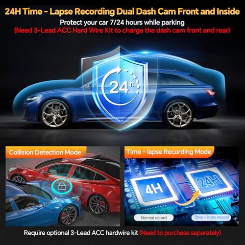 3 Channel Dash Cam Front Rear Inside, 2.5K WiFi, 1440P+1080P, 64GB Card, IR Night Vision P6249