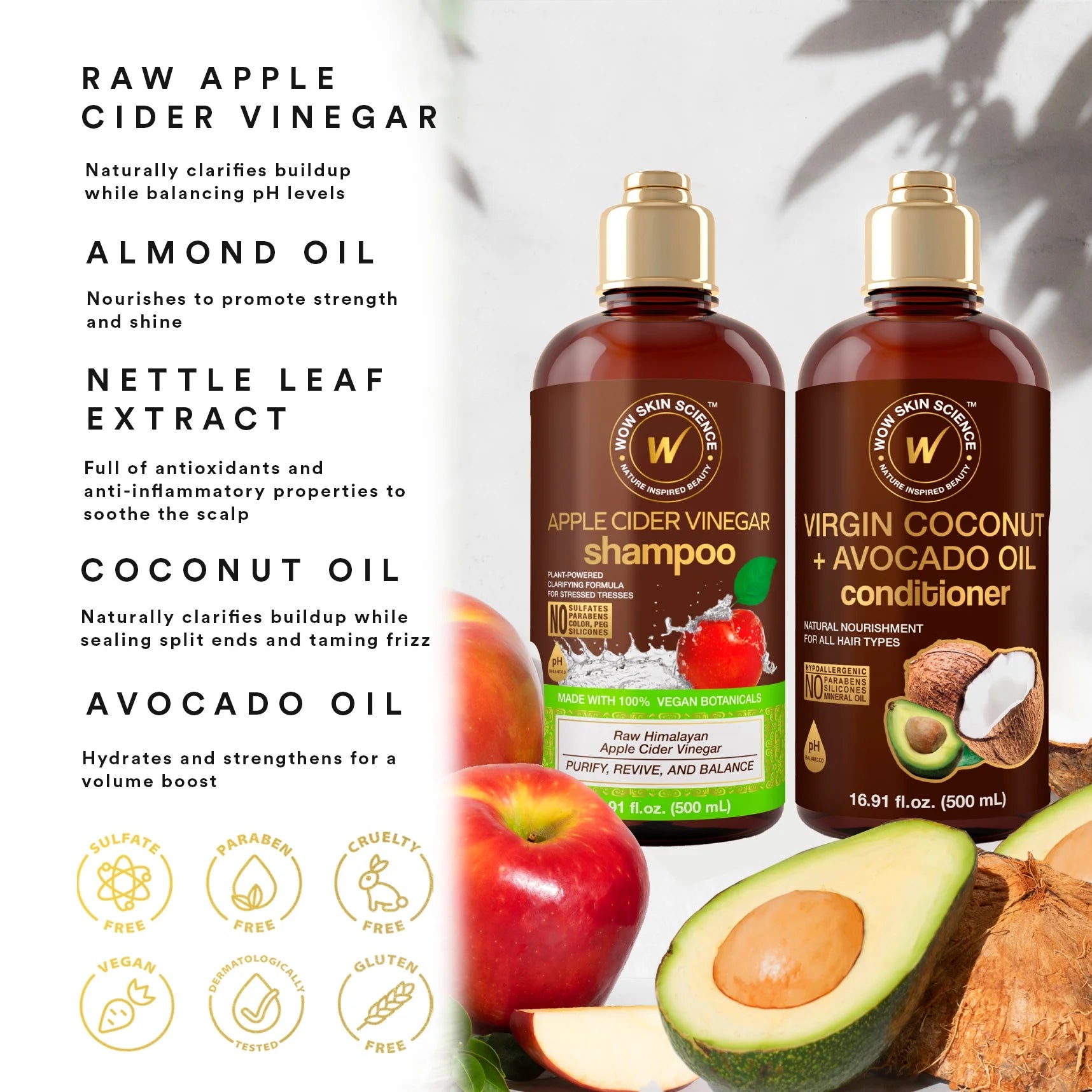 Apple Cider Vinegar Shampoo & Coconut Avocado Conditioner Duo 16.9 oz W92022