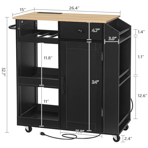 Kitchen Island with Power Outlet and Drawer, Rolling Cart on Wheels R667501