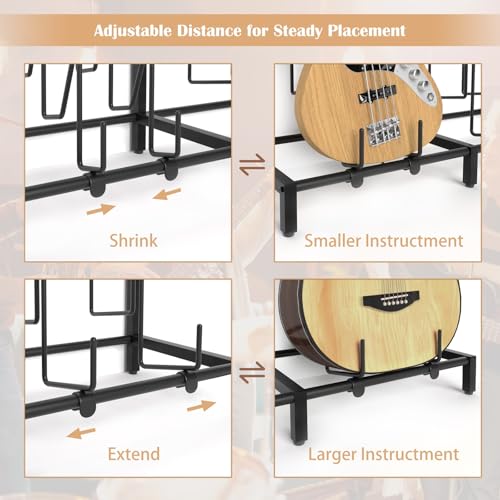 Guitar Rack, 3-Piece Floor Stand with Amp Support, Adjustable Holder for Multiple Instruments H140