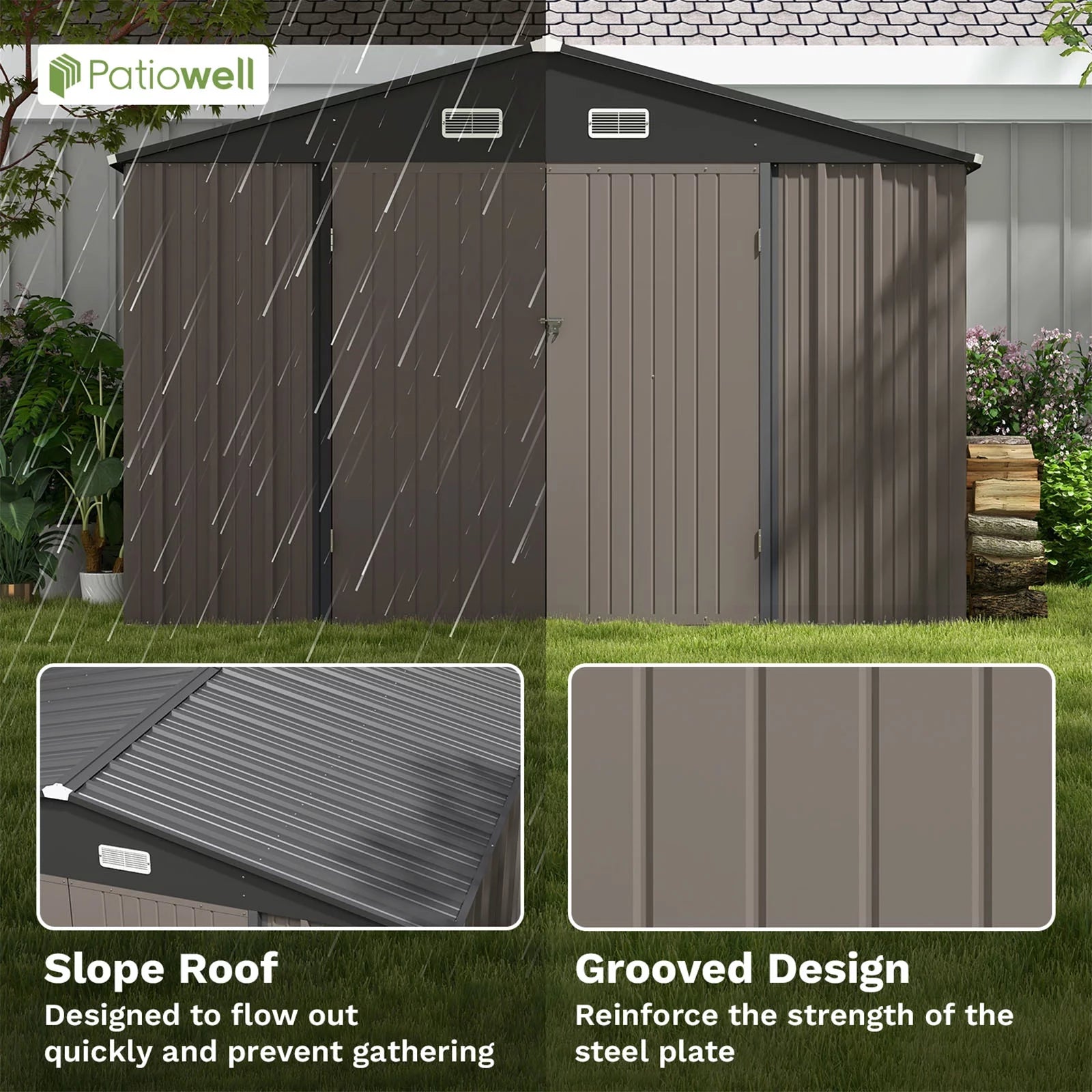Outdoor Storage Metal Shed with Sloping Roof and Double Lockable Door I192803
