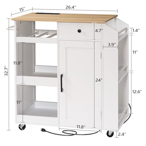Kitchen Island with Power Outlet and Drawer, Rolling Cart on Wheels R667501