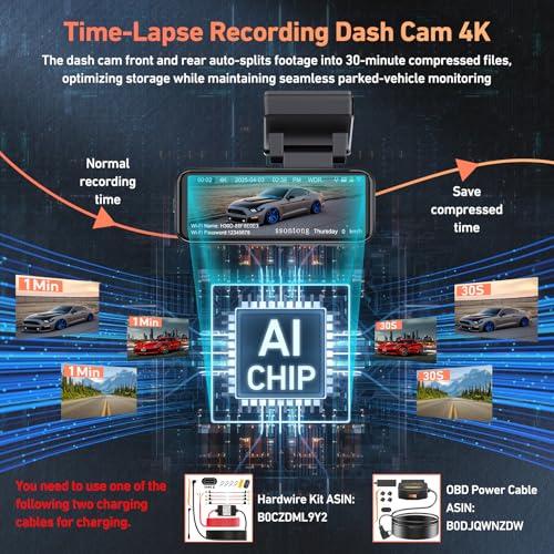 4K Front and Rear Dash Cam with WiFi GPS, 3.2" IPS Screen, Night Vision J83728