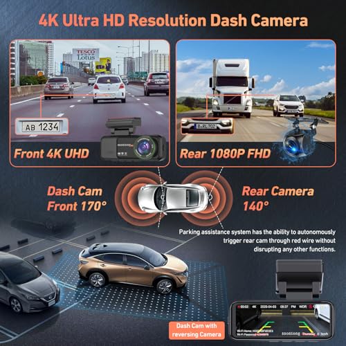 4K Front and Rear Dash Cam with WiFi GPS, 3.2" IPS Screen, Night Vision J83728
