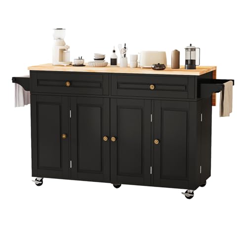 Movable Kitchen Island with Drop Leaf and Power Outlet Y932