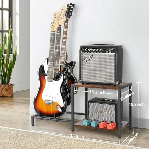 Guitar Rack, 3-Piece Floor Stand with Amp Support, Adjustable Holder for Multiple Instruments H140