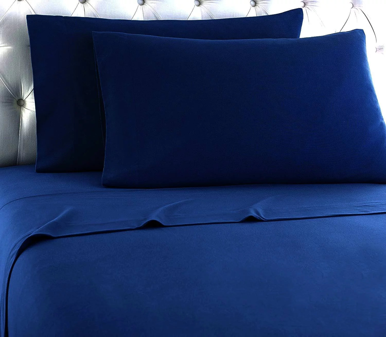 Empire Home Heavy Winter Flannel 100% Cotton Sheet set Fitted Flat Pillow Cases Deep Pocket - Navy - Full Size