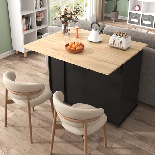 Large Kitchen Island with Drop Leaf, Rolling Cart, Power Outlet and Storage A3211