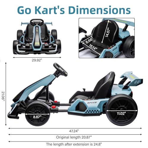 Electric Go Kart for Kids with Drift Function, Adjustable Seat, 8mph Y28704
