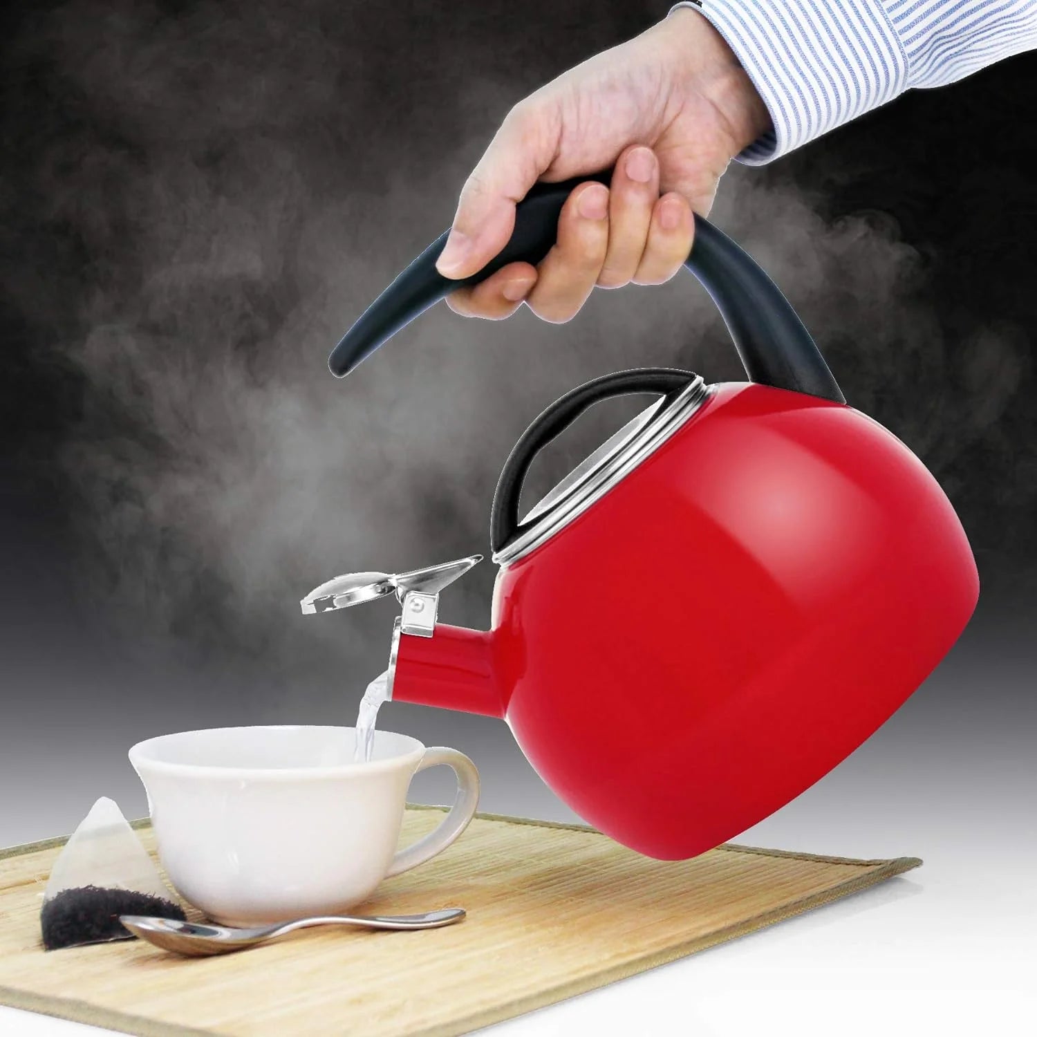 Enamel Steel Whistling Tea Kettle, 2 Quart Q27951