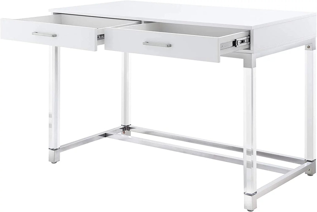 High Gloss 2 Drawers Writing Desk with Acrylic Legs and Chrome Base O46379