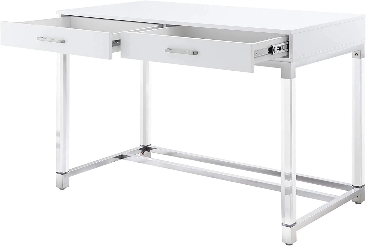 High Gloss 2 Drawers Writing Desk with Acrylic Legs and Chrome Base O46379