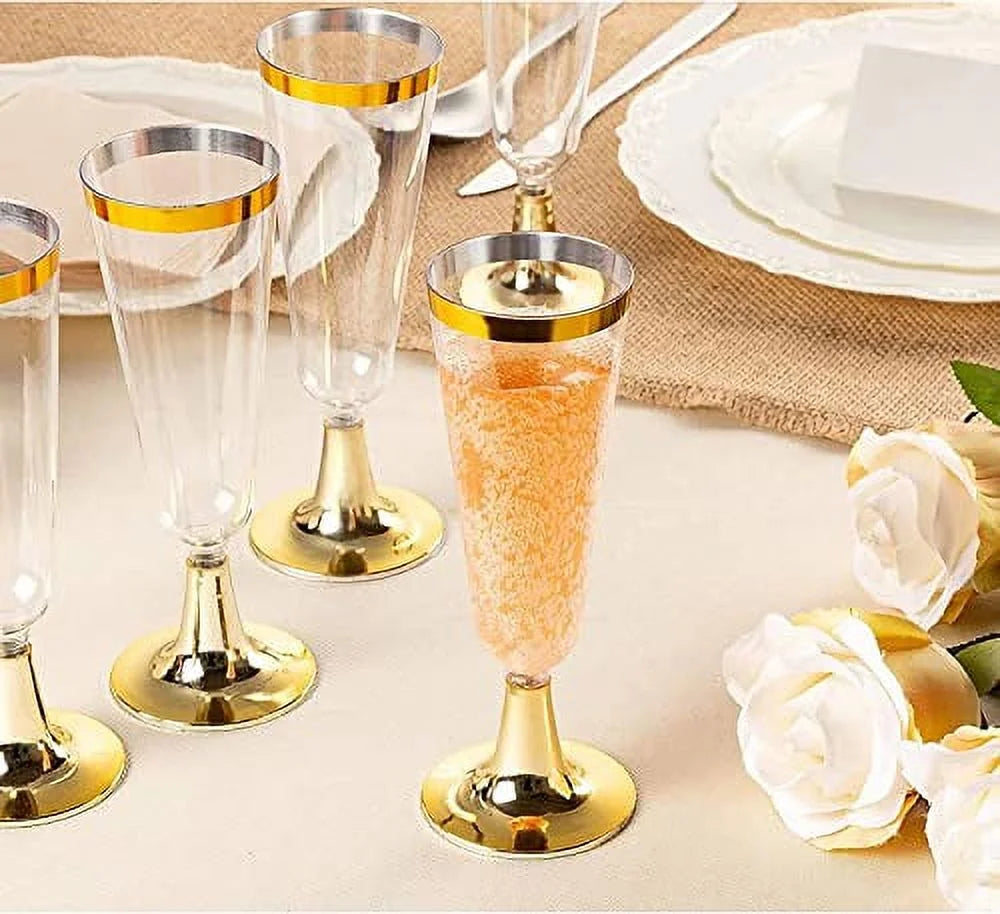30 Pcs Gold Plastic Champagne Flutes, 150ml Reusable Party Cups F93063