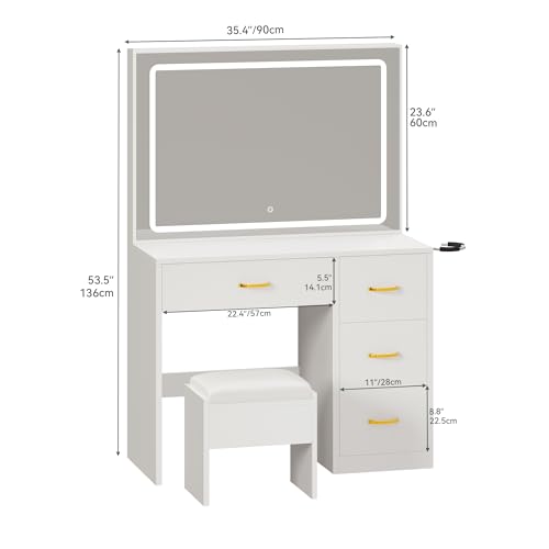 Vanity Desk Set with LED Mirror and Lights, Makeup Table with Drawers & Stool N790324