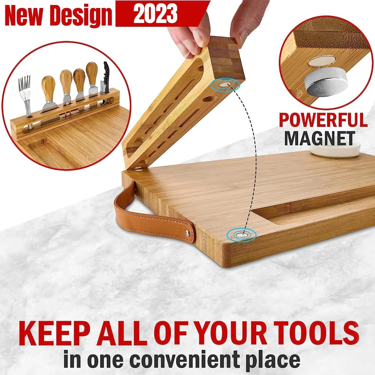 Bamboo Charcuterie Board with Knife Set and Ceramic Bowls R21946