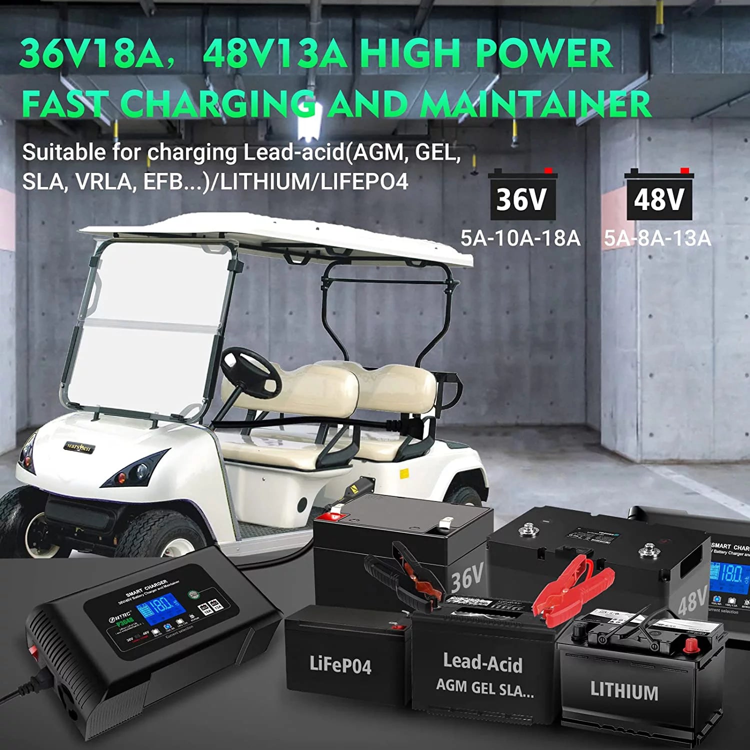 36V/48V Golf Cart Charger 18-Amp Smart Charger F5265