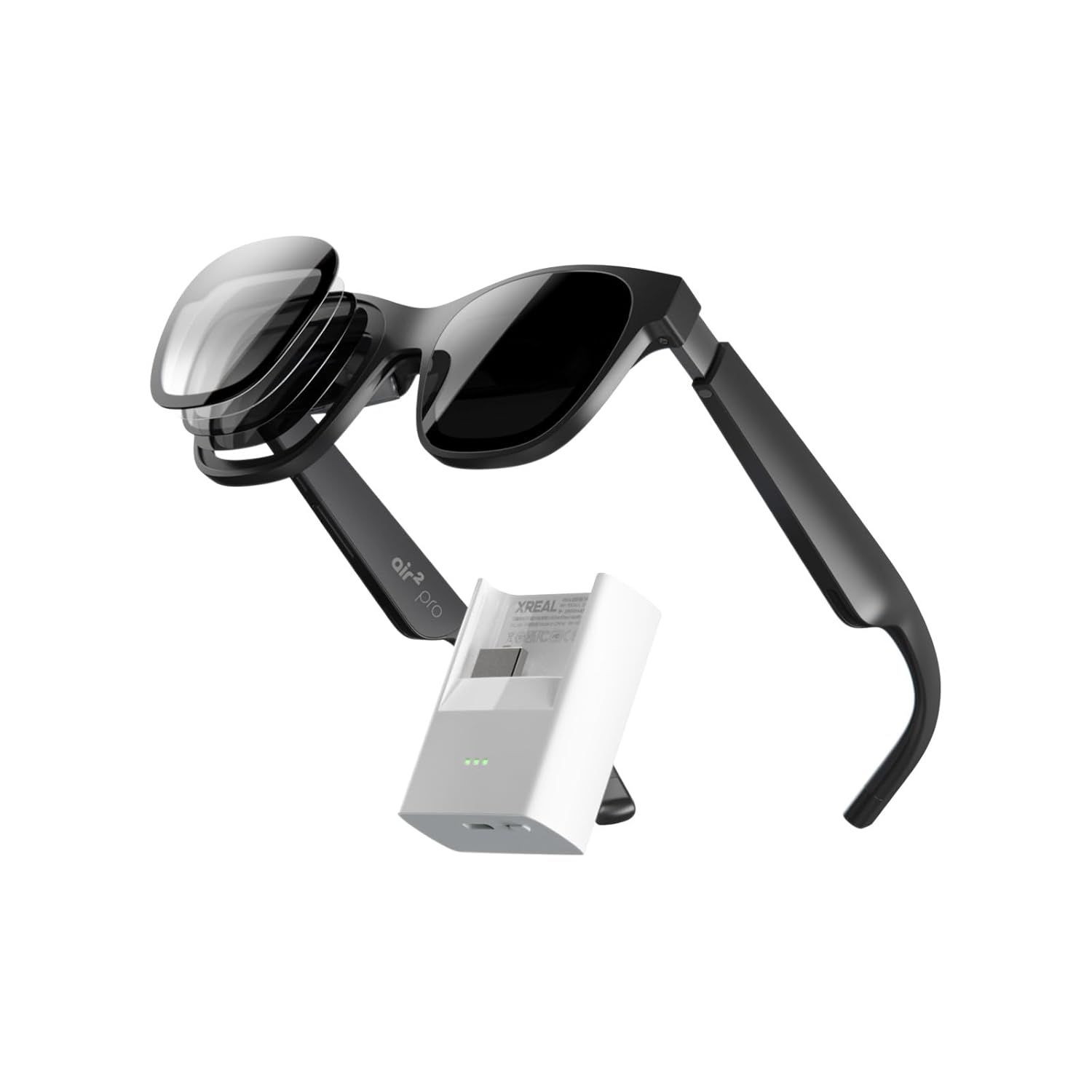 XREAL Air 2 Pro AR Glasses and Adapter Bundle, The Ultimate Wearable Display with 3-Level Electrochromic Dimming, 75g 120Hz 130", Compatible with iPhone 14 Series/SteamDeck/ROG/Mac/PC/Android/iOS