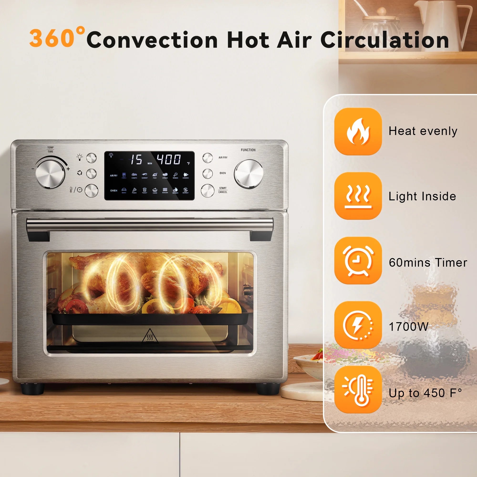 Countertop Convection Oven 1700W Stainless Steel Air Fryer K480606