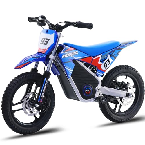 Electric Dirt Bike for Kids Aged 4-8, 350W Brushless Motor, 14'' Off-Road Tires, Blue Y255