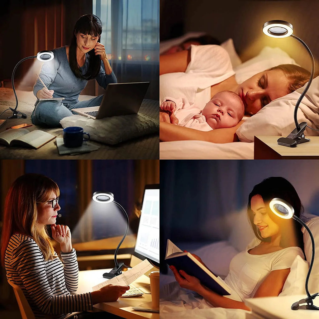 LED Magnifying Glass Desk Lamp with Clamp, Dimmable Gooseneck U7165