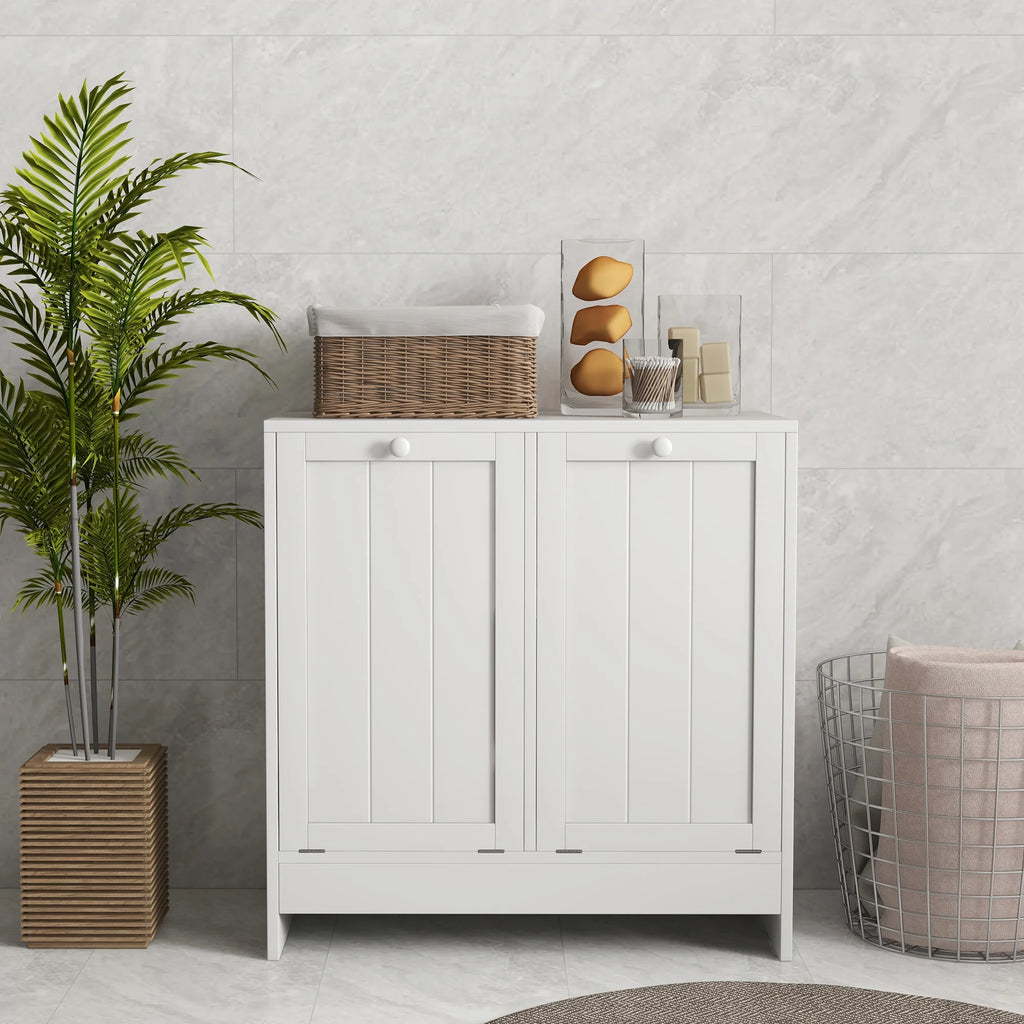 Tilt-out Laundry Storage Cabinet with 2 Hamper Compartments, White K381701