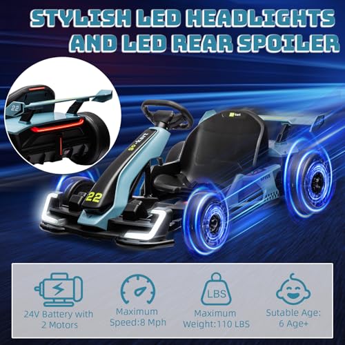 Electric Go Kart for Kids with Drift Function, Adjustable Seat, 8mph Y28704