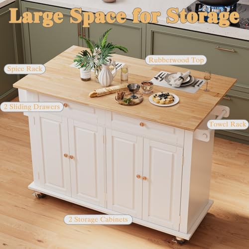 Movable Kitchen Island with Drop Leaf and Power Outlet Y932