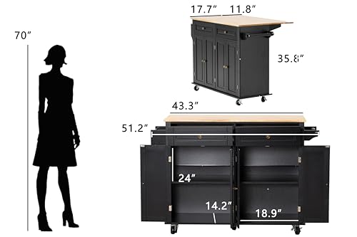 Movable Kitchen Island with Drop Leaf and Power Outlet Y932