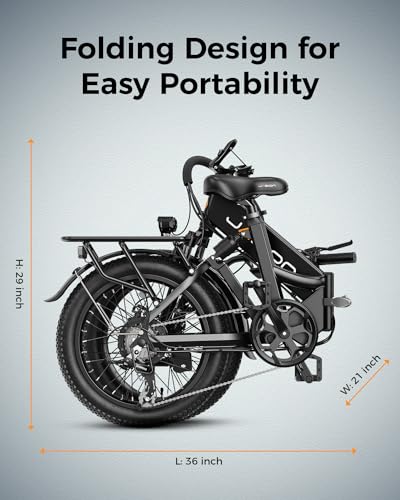 Folding Electric Bike for Adults, 1200W Peak Motor, 28MPH Max Speed, 48V 10AH Removable Battery, 20" Fat Tire M14323