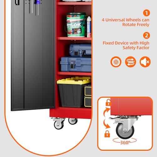 Metal Storage Cabinet with Wheels, 73" H, Locking Doors and Adjustable Shelves A1751
