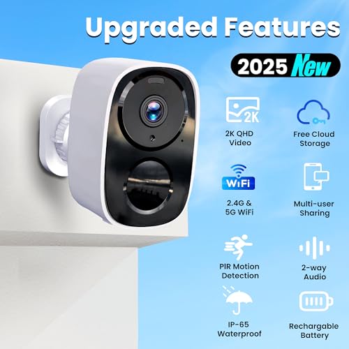 2K Wireless Outdoor Security Camera, Battery Powered, AI Motion Detection, 2-Way Talk X198