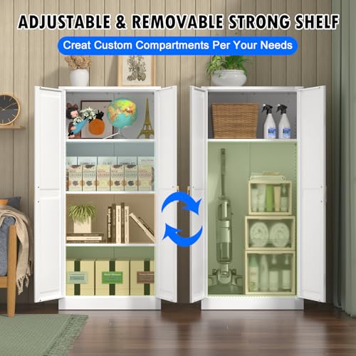 Tall Kitchen Storage Cabinet with Doors and Adjustable Shelves, Black Freestanding Cupboard J20442