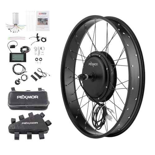 PEXMOR Electric Bike Conversion Kit, 48V 1000W 26" Fat Front Wheel E-Bike Conversion Kit, Ebike Hub Motor Kit Upgrade 3 Mode Controller w/PAS/LCD Display/Twist Throttle Bicycle Ebike Wheel Kit