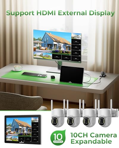 Solar Security Cameras Wireless Outdoor with 10" Monitor, 2K Color Night Vision, 2-Way Audio R5350