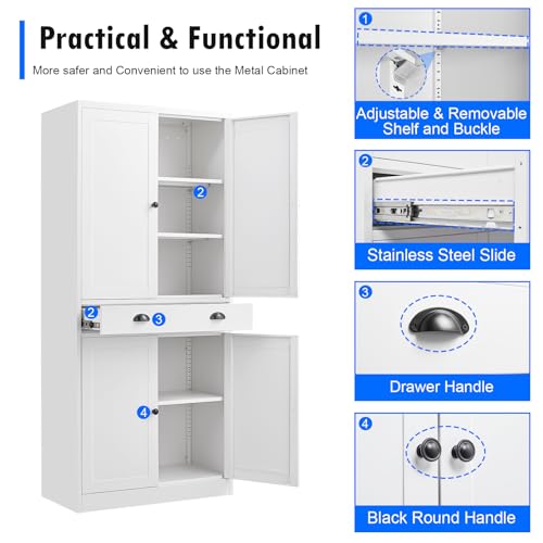 Tall Kitchen Storage Cabinet with Doors and Adjustable Shelves, Black Freestanding Cupboard J20442