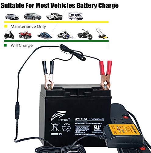 12V 2A Automatic Trickle Battery Charger Maintainer for Car Motorcycle Lawn Mower Boat ATV M415468