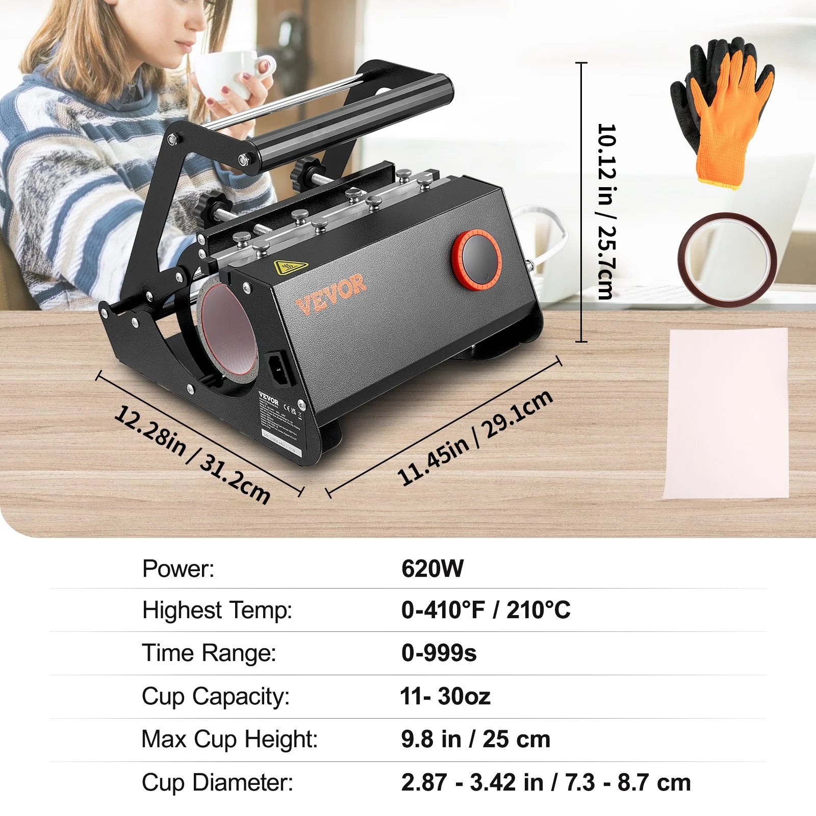 Tumbler Heat Press Machine for 30oz Straight Skinny Tumblers with Gloves and Tape T78232