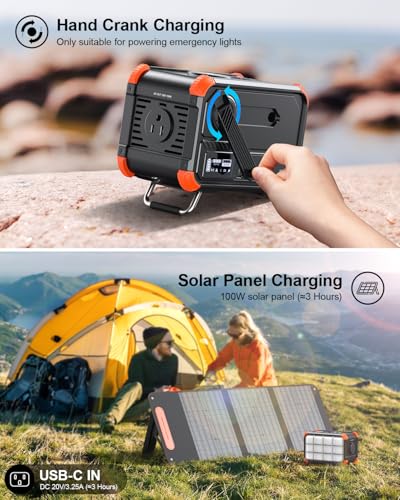 Portable Power Station 153Wh Solar Generator with Hand Crank 120V AC Outlet Q130200