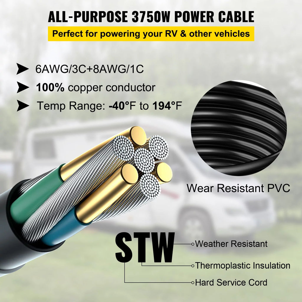 50 ft 50 Amp RV Shore Power Extension Cord, Weatherproof Heavy Duty Twist Lock P166