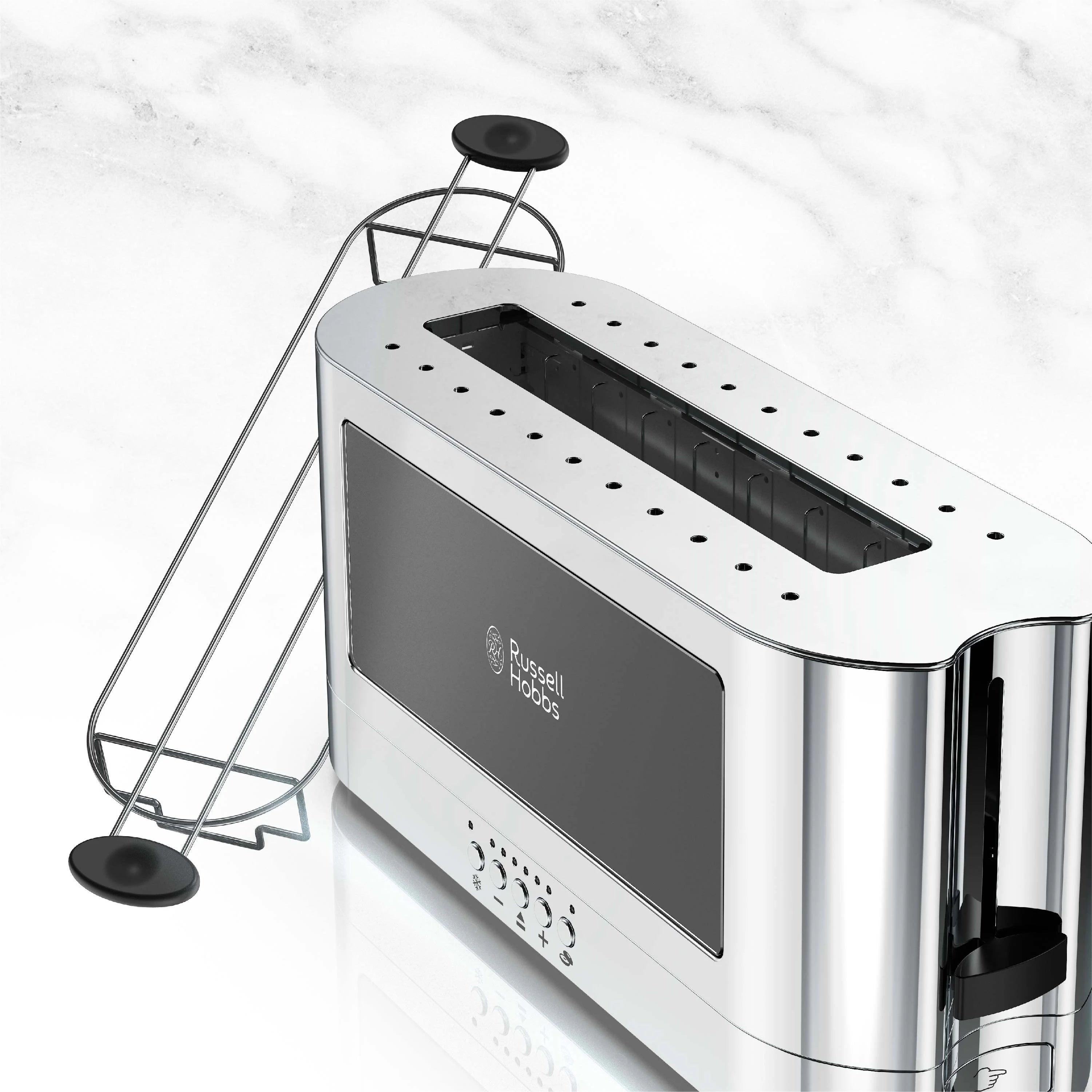 2-Slice Glass Accent Long Toaster, Black & Silver B6610