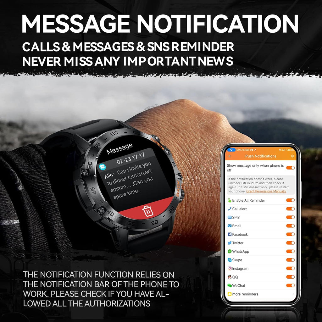 Rugged Tactical Smart Watch with HD Screen, Heart Rate Monitor, Fitness Tracker C8438