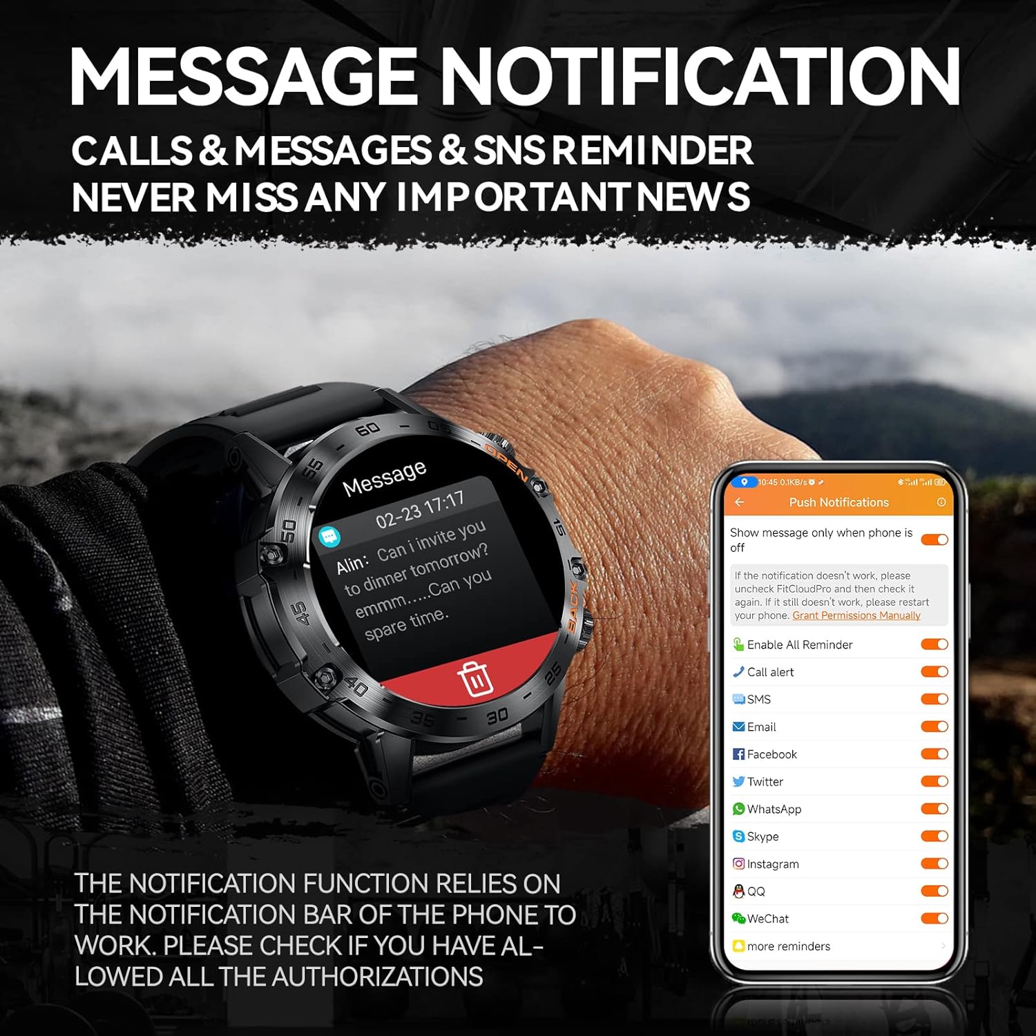 Rugged Tactical Smart Watch with HD Screen, Heart Rate Monitor, Fitness Tracker C8438