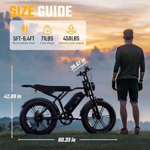 Electric Bike for Adults, 1500W Peak Brushless Motor, 28 MPH, Fat Tire, 48V Removable Battery S504