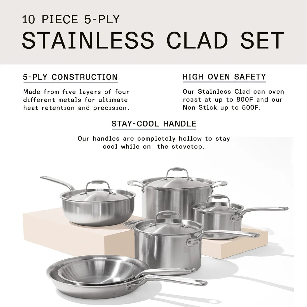 10 Pc Stainless Steel Pot Pan Set S60962
