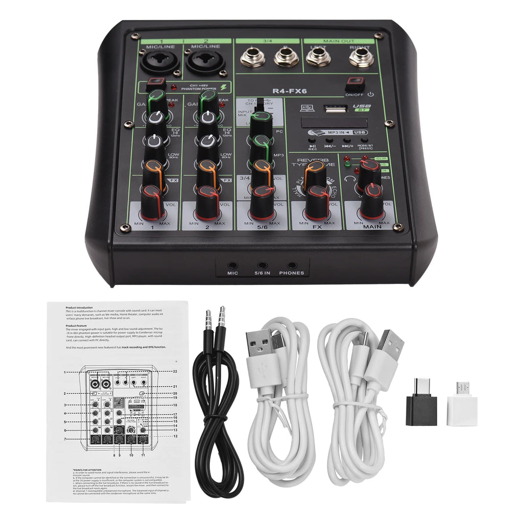 Arealer Audio Mixer,Usb Mp3 With Bt Mp3 Player Sound Console Bt Sound Player With Audio Console 6 Channel Theater Computer Console Usb Channel Audio Computer Audio Channel 48v Usb Withconsole Dazzduo