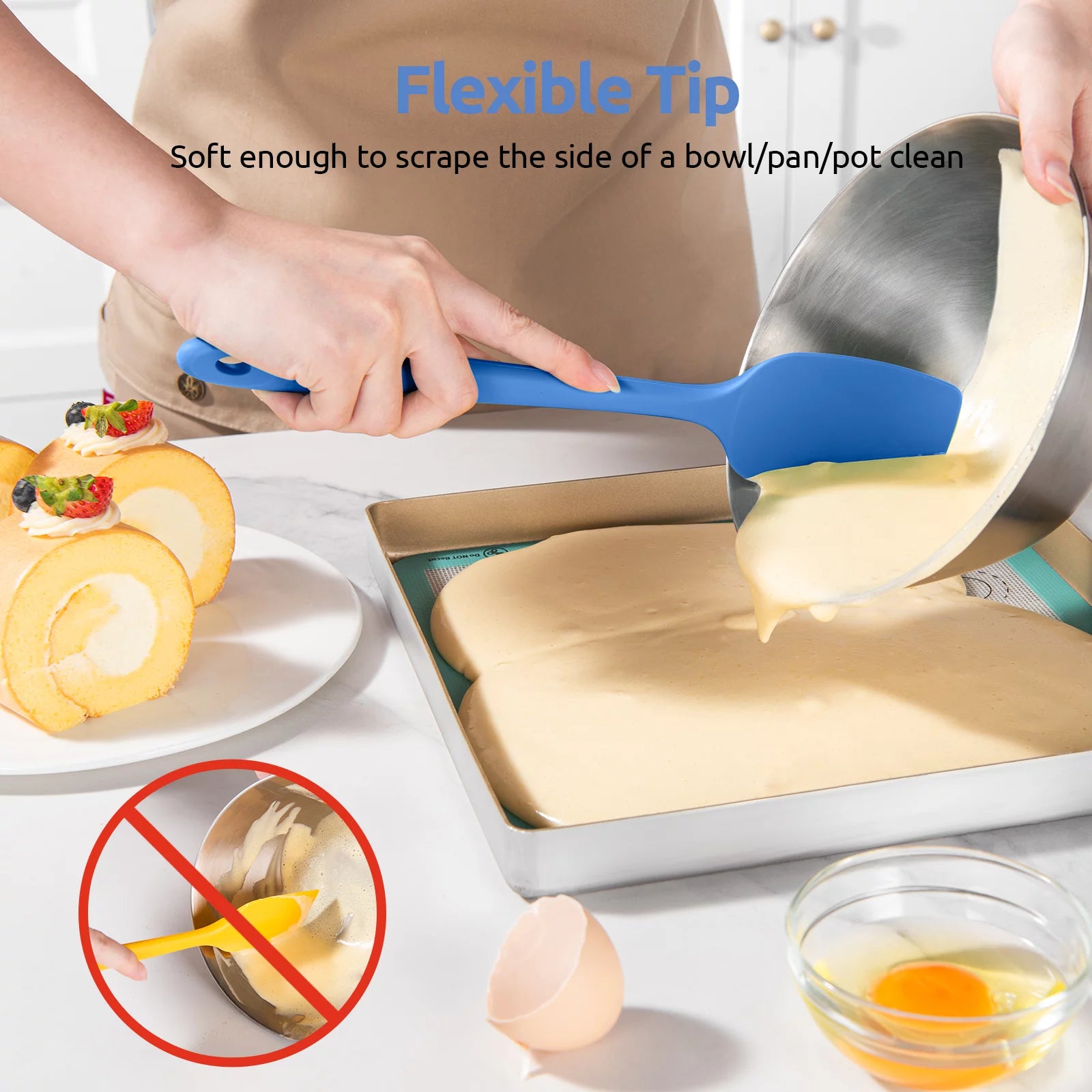 Silicone Spoon Spatula Set of 3, BPA-Free Food Grade, Heat Resistant to 600°F E445879