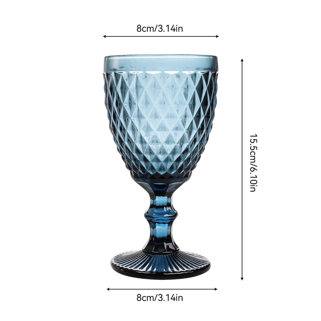 Embossed Retro Glass Goblet 8 oz for Wine and Beverage, Set of 6 J55086